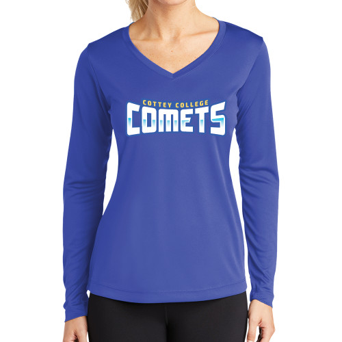  Womens Royal Performance Long Sleeve V Neck Shirt - Wordmark
