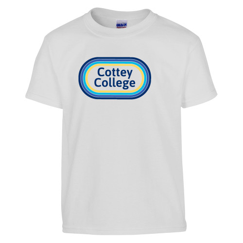 Youth White T Shirt - Cottey College 70s Design