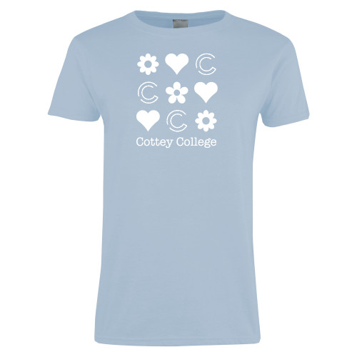  Womens Light Blue Short Sleeve Tee - Cottey College Heart and Daisy Pattern