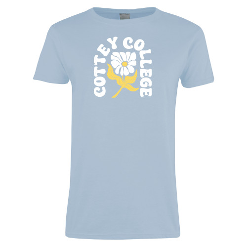  Womens Light Blue Short Sleeve Tee - Cottey College Arched Over Daisy