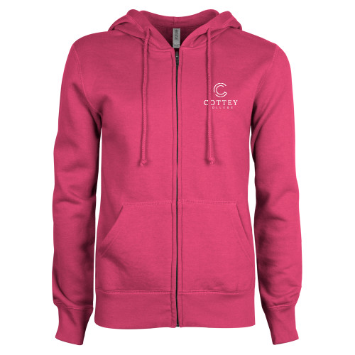  ENZA Womens Fuchsia Fleece Full Zip Hoodie - Academic Logo Vertical