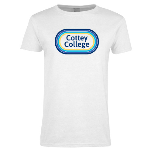  Womens White Short Sleeve Tee - Cottey College 70s Design