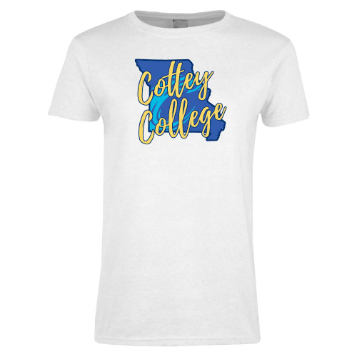  Womens White Short Sleeve Tee - Cottey College Missouri Silhouette