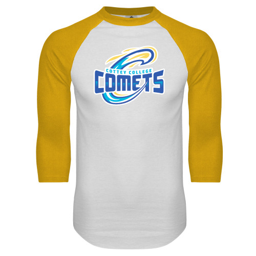  White/Gold Raglan Baseball T Shirt - Athletic Logo Away Version