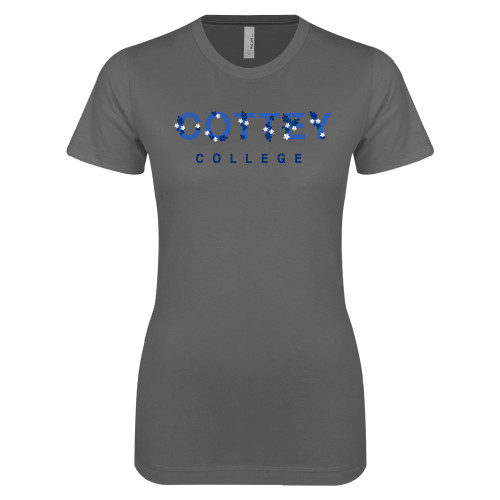  Next Level Womens Charcoal Boyfriend Tee - Cottey College Flower Text