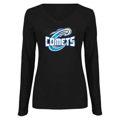  Womens Black Long Sleeve V Neck Tee  - Athletic Logo Home Version
