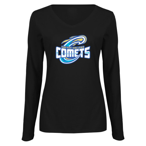  Womens Black Long Sleeve V Neck Tee  - Athletic Logo Away Version