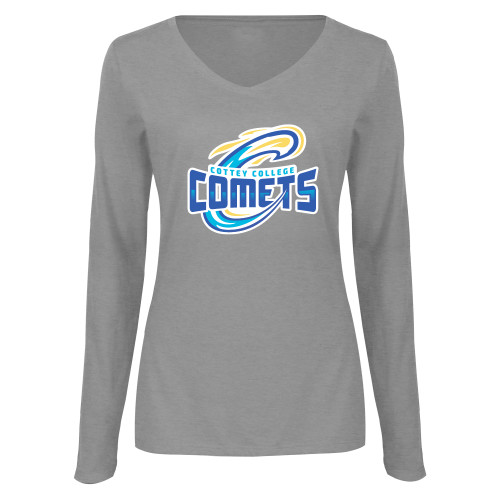  Womens Grey Long Sleeve V Neck Tee  - Athletic Logo Away Version