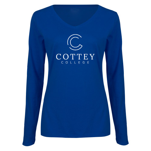  Womens Royal Long Sleeve V Neck Tee  - Academic Logo Vertical