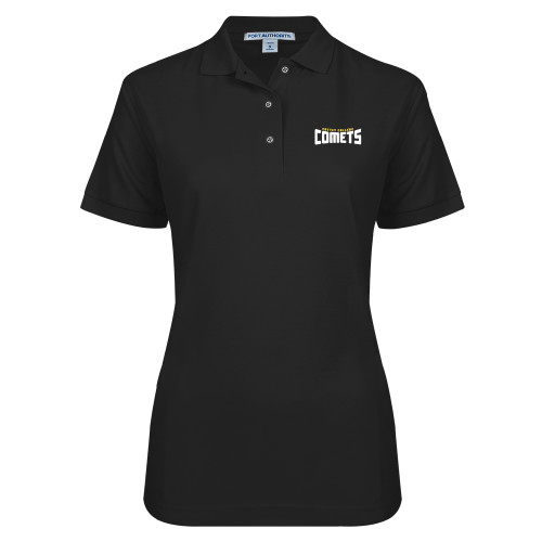  Womens Silk Touch Black Pique Polo - Wordmark Two Color