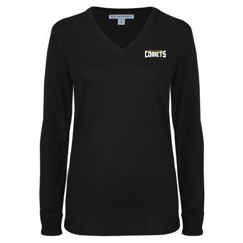  Womens Black VNeck Sweater - Wordmark Two Color