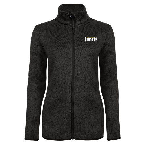  Womens Black Heather Fleece Jacket - Wordmark Two Color