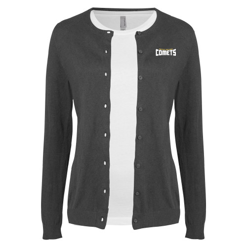  Womens Charcoal Cardigan Sweater - Wordmark Two Color