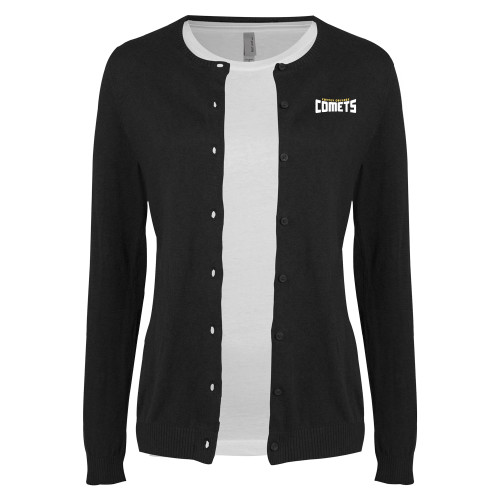 Womens Black Cardigan Sweater - Wordmark Two Color