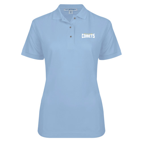  Womens Silk Touch Light Blue Pique Polo - Wordmark Two Color