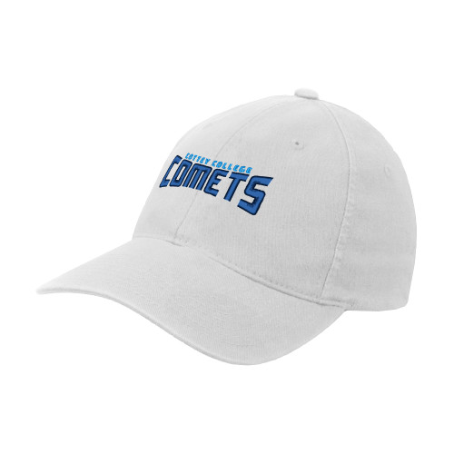  White Flexfit Structured Low Profile Hat - Wordmark Two Color