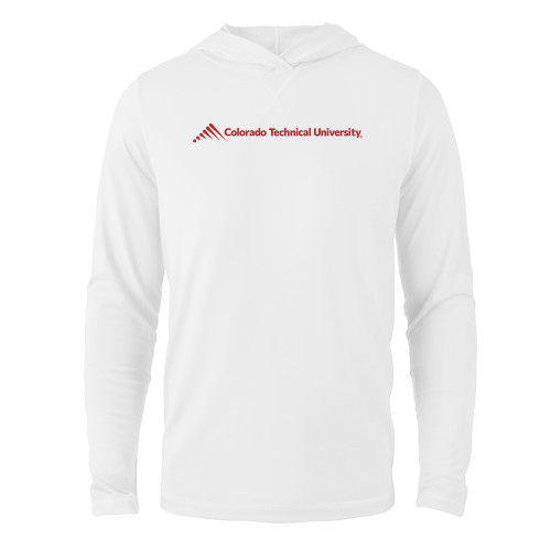  White Long Sleeve Hooded Tee - Official Logo - Flat