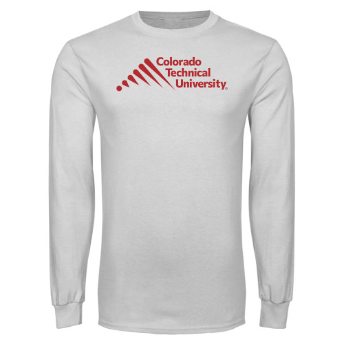  White Long Sleeve T Shirt - Official Logo - Stacked