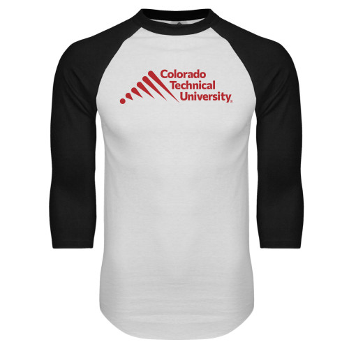  White/Black Raglan Baseball T Shirt - Official Logo - Stacked