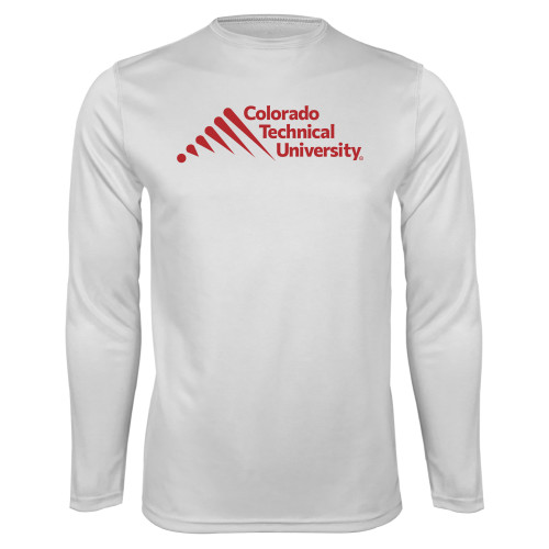  White Performance Long Sleeve Shirt - Official Logo - Stacked
