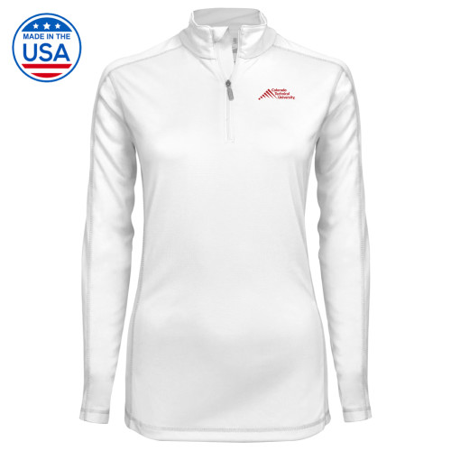  Syntrel Womens White Interlock 1/4 Zip - Official Logo - Stacked