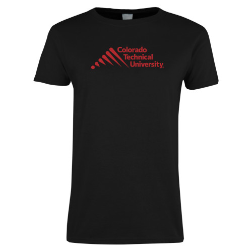  Womens Black Short Sleeve Tee - Official Logo - Stacked