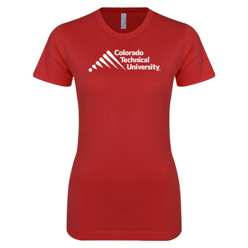  Next Level Womens Red Boyfriend Tee - Official Logo - Stacked