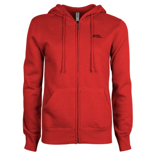  ENZA Womens Red Fleece Full Zip Hoodie - Official Logo - Stacked