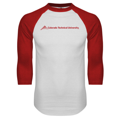  White/Red Raglan Baseball T Shirt - Official Logo - Flat