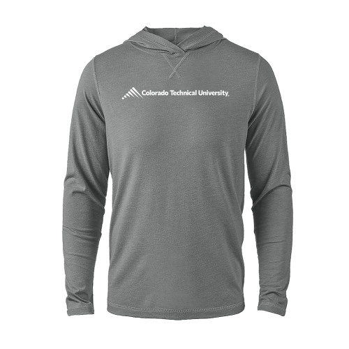  Grey Heather Long Sleeve Hooded Tee - Official Logo - Flat