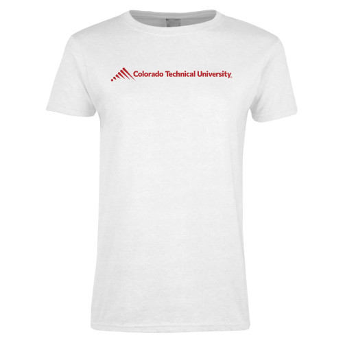  Womens White Short Sleeve Tee - Official Logo - Flat