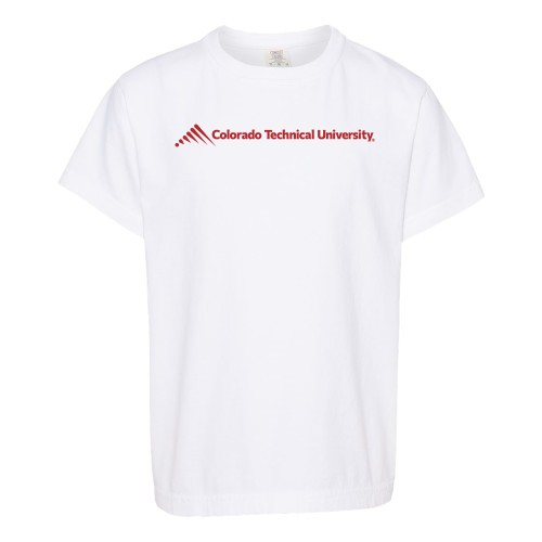  Comfort Colors Youth White T Shirt - Official Logo - Flat