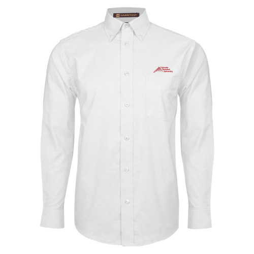  White Oxford Long Sleeve Shirt - Official Logo - Stacked