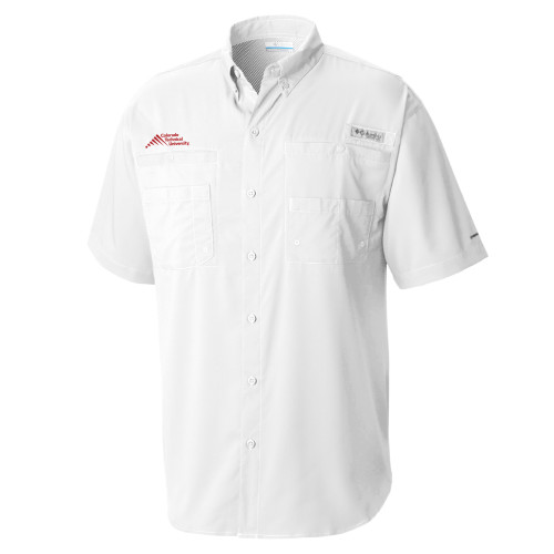  Columbia White Tamiami Performance Short Sleeve Shirt - Official Logo - Stacked
