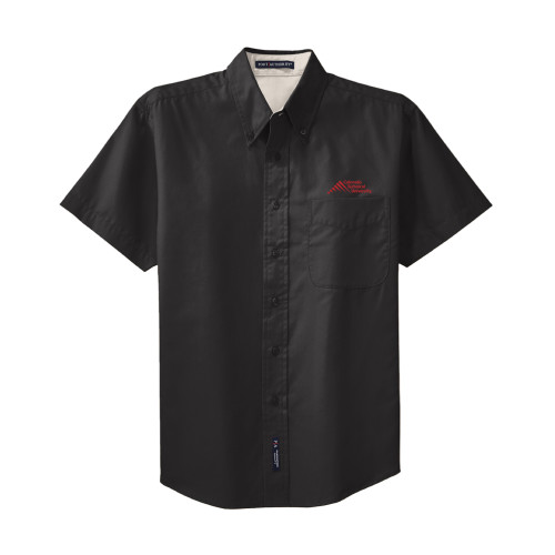 Black Twill Button Down Short Sleeve - Official Logo - Stacked