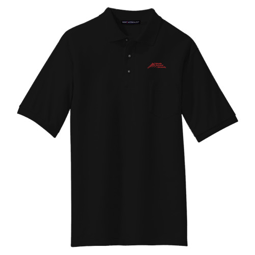 Black Silk Touch Polo w/ Pocket - Official Logo - Stacked