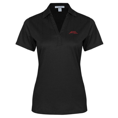  Womens Black Performance Fine Jacquard Polo - Official Logo - Stacked