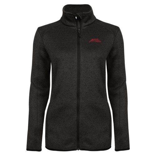  Womens Black Heather Fleece Jacket - Official Logo - Stacked