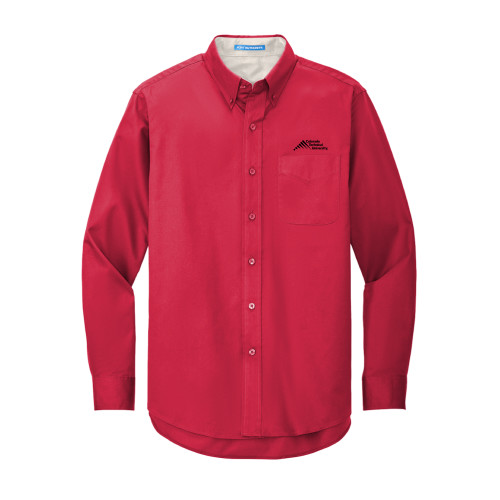  Red Twill Button Down Long Sleeve - Official Logo - Stacked
