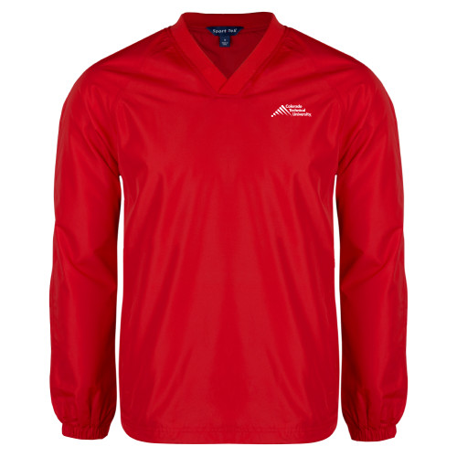  Red V Neck Raglan Windshirt - Official Logo - Stacked