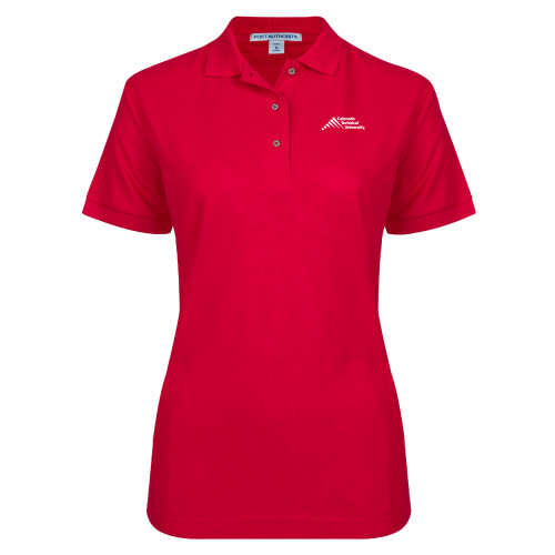  Womens Silk Touch Red Pique Polo - Official Logo - Stacked
