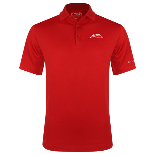  Columbia Red Omni Wick Drive Polo - Official Logo - Stacked