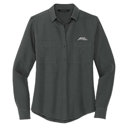  Mercer + Mettle Womens Grey Crepe Long Sleeve Camp Blouse - Official Logo - Stacked