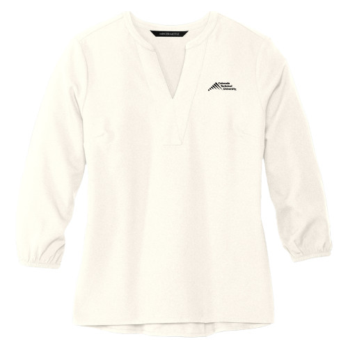  Mercer + Mettle Womens Ivory 3/4 Sleeve Crepe Blouse - Official Logo - Stacked
