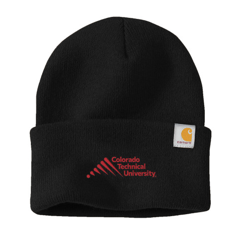  Carhartt Black Knit Beanie w/Cuff - Official Logo - Stacked