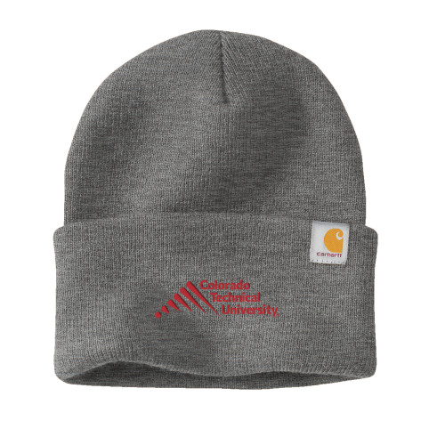  Carhartt Heather Grey Knit Beanie w/Cuff - Official Logo - Stacked