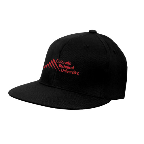  Black Flat Bill Snapback Hat - Official Logo - Stacked