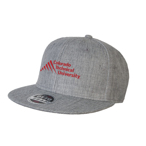  Heather Grey Wool Blend Flat Bill Snapback Hat - Official Logo - Stacked
