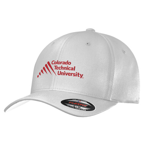  White Flexfit Structured Low Profile Hat - Official Logo - Stacked