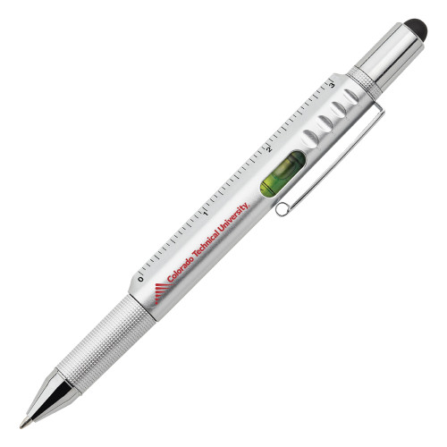  6 in 1 Silver Ballpoint Pen - Official Logo - Flat